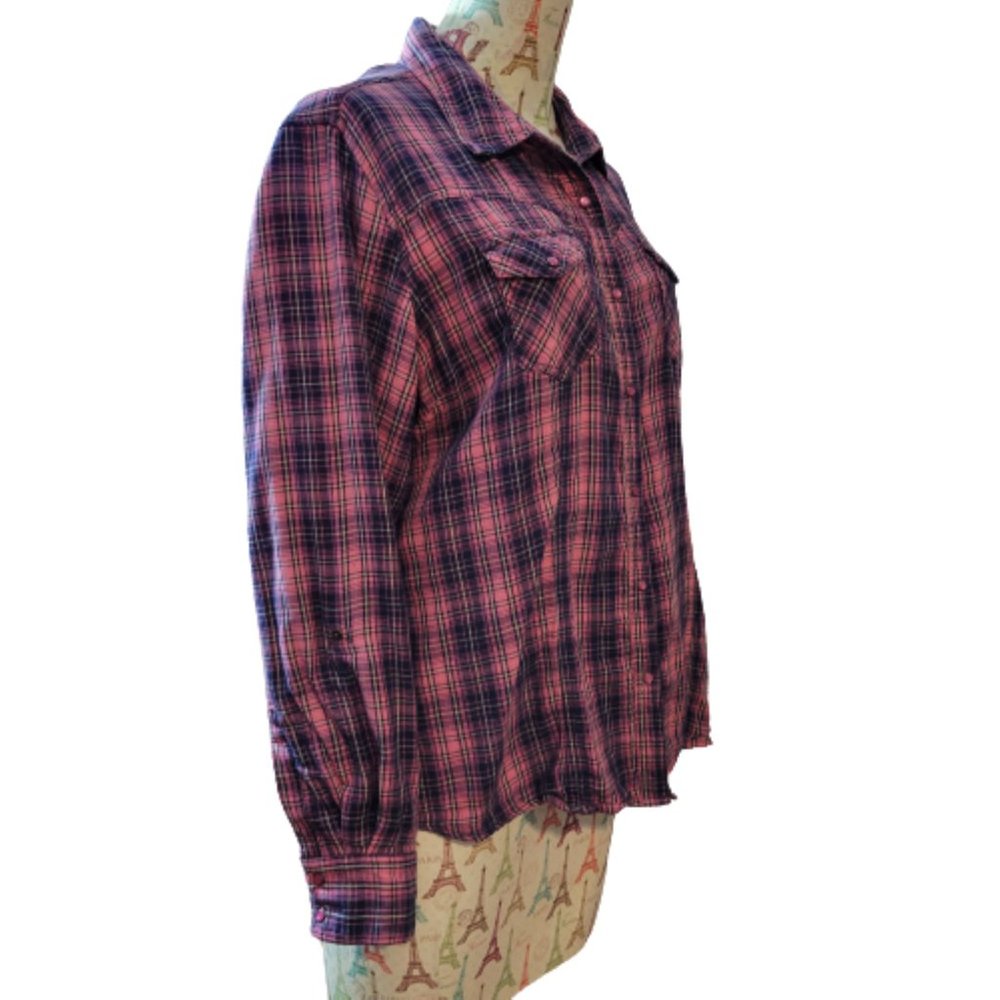 Bit & Bridle Plaid Button Down Shirt - Pink and Blue - Picture 4 of 10